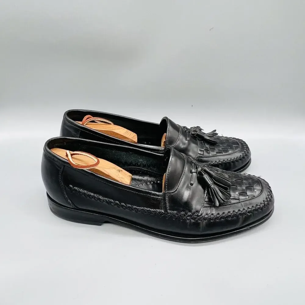 GH Bass & Co Shoes Mens 11 Black Leather Bellagio Tassel Loafers Woven Dress